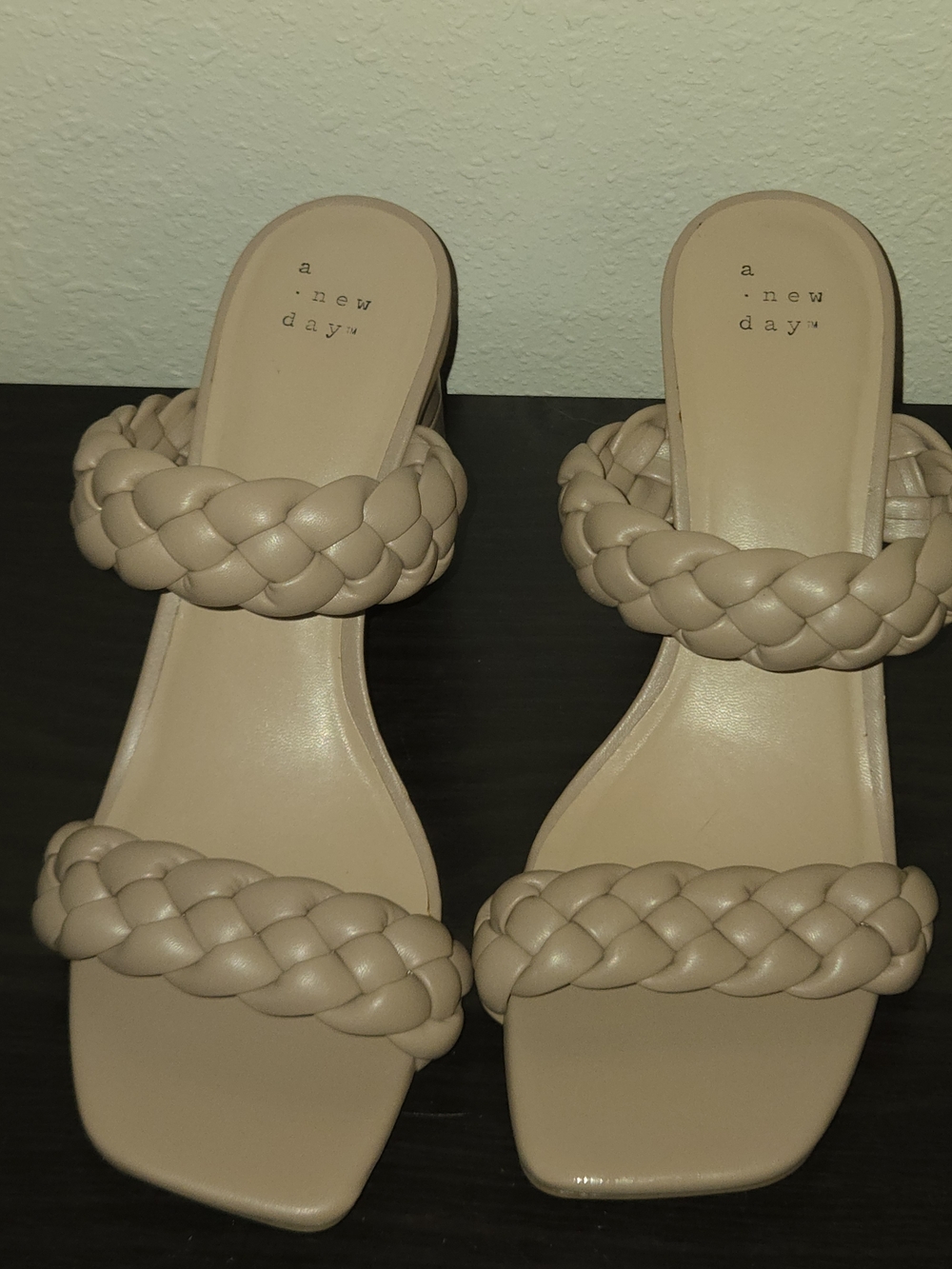 a new day Braided Double-Strap Slide Heels — Beige NWOB